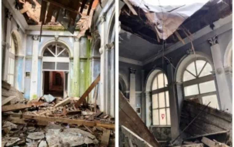 Acoperisul Bailor Imperiale Neptun, cea mai valoroasa cladire de la Baile Herculane,  s-a prabusit