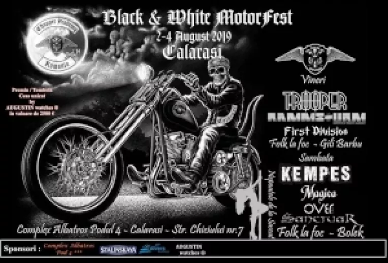 Festivalul  Black&White Motor Fest are loc la complexul Albatros Podul 4, pe malul Dunarii, langa Calarasi